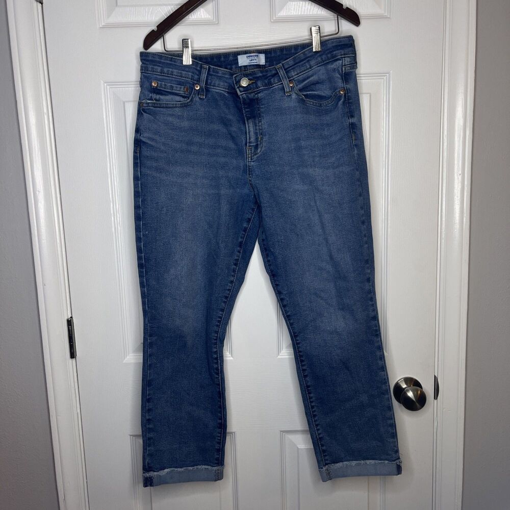 Denizen Levi's Mid Rise Boyfriend Jeans Women's 8 Blue Denim Frayed Hem -14